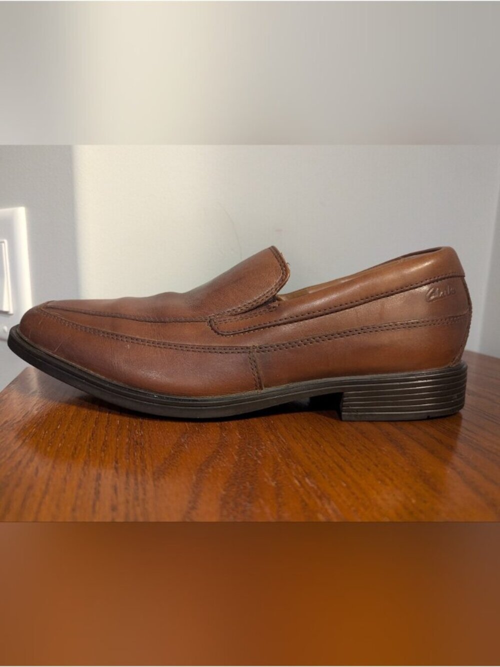 Clarks Men's  Loafer Shoes Tilden Free Cognac Leather Slip On Ortholite Size 7 - Picture 2 of 12